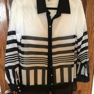 Black & White button down blouse with long sleeves